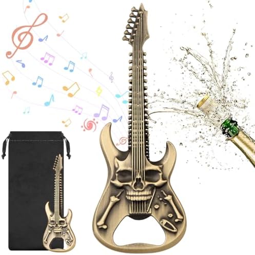 Skull Guitar Bottle Opener, Beer Opener with Gift Bag, Portable Bottle Opener, Father Birthday Gifts, Christmas Gifts for Men, Women, Boyfriend, Dad, Guitar Lovers, Bronze