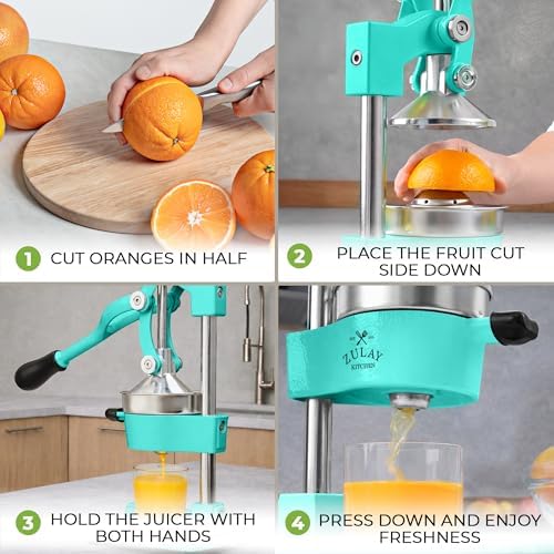 Zulay Kitchen Cast Iron Juicer - Heavy Duty Orange Juicer with Detachable Strainers for Easy Cleaning, Citrus Press for Citrus Fruits, Perfect for Bartenders, Juice Lovers & Health Enthusiasts