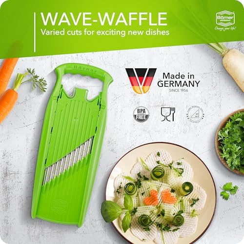 Börner by Reston Lloyd Wave-Waffle Power Line • Crinkle Cut/Spirelli Vegetable Slicer & Food Safety Holder • Slicer for Wave Waffle Cut Style • Multiple Thickness Options • Made in Germany, Green