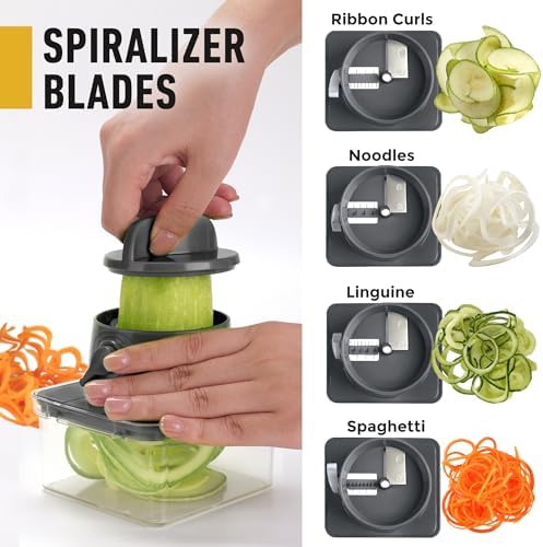 Mueller Pro-Series 12 Blade Vegetable Chopper, Mandoline Slicer and Spiralizer, White/grey