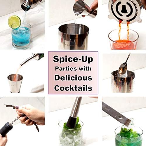 Professional Bartender Cocktail Kit - Bartender Accessories Tools for Drinks - Set of 10 Bar Mixer Set - Complete Cocktail Mixing Set with Natural Bamboo Stand - Drink Making Kit