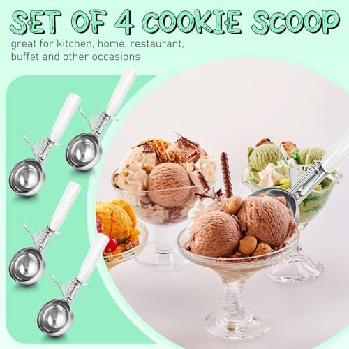 Reallnaive 4 Pcs Ice Cream Scooper with Trigger, 5.3 oz, White