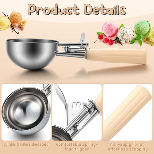 Reallnaive 1 Pcs Ice Cream Scooper with Trigger, 8 oz, Ivory