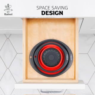 Collapsible Strainers for Kitchen, Red, Set of 2 | Made of Silicone, Collapsible Colander, Little Pegs to Keep Food Elevated