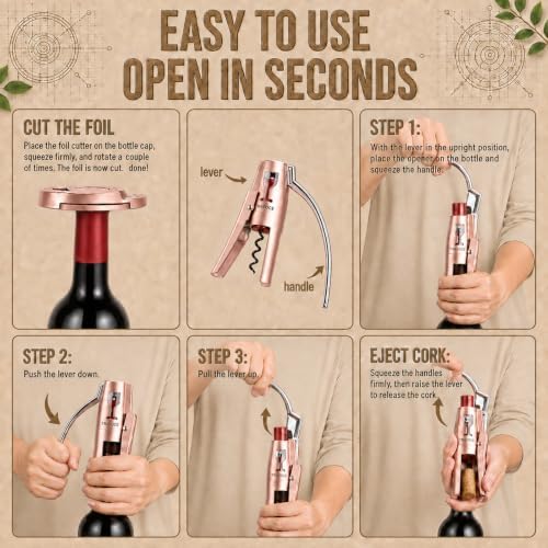 TRAVOCE Manual Lever Wine Opener with Foil Cutter, Bronze Tone
