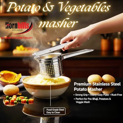 Stainless Steel Potato Ricer & Masher | Heavy-Duty Hand Press for Mashed Potatoes, Sweet Potatoes, Pumpkin & Baby Food | Ergonomic Kitchen Tool