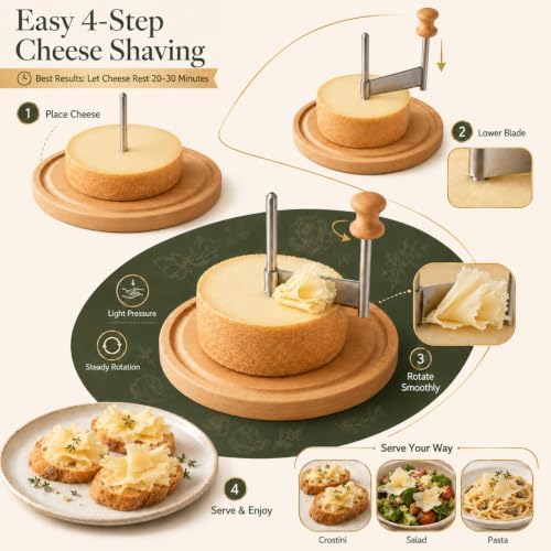 Cheese Curler Wheel with Cover, Stainless Steel Cheese Shaver with Manual Handheld Flaker, Kitchen Cheese Cutter Gadget for Butter Chocolate Home Parties Bakery Restaurants Cafes