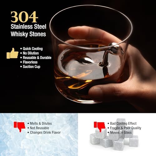 Loch Ness Whisky Chilling Stone – Stainless Steel Reusable Ice Cube | Novelty Bar Accessory for Father's Day, Whisky, Bourbon, Scotch & Cocktail Lovers (Classic Box)