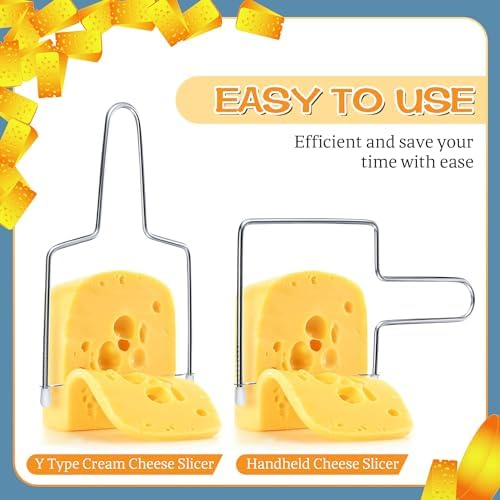 Feekoon 2 Pack Cheese Slicer Cutter with Extra 2 Wires, Stainless Steel Cheese Slicer with Adjustable Wire Cheese Cutter, Long Lasting Wires Cheese Slicer for Block Cheese and Butter Slicer, Silver