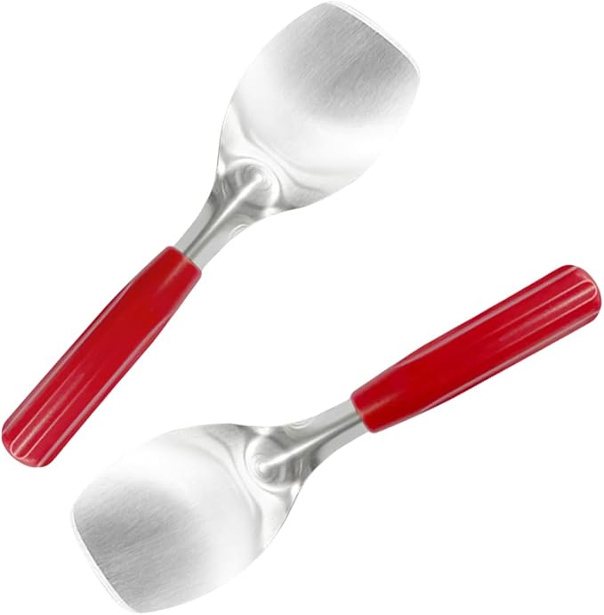 2Pack Durable Ice Cream Spade Scoop with Easy Dig Sharp Edge for Hard Ice cream, Stainless Steel Flat Ice Cream Paddle with Non-Slip Grip Handle,Red