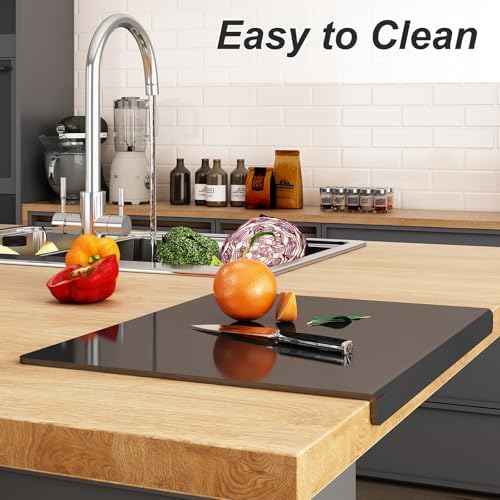 JJL Black Acrylic Cutting Board with Counter Lip, 16 x 12.5 Inches, Food-Grade, Anti-Slip, Perfect for Cutting Bread, Meat, and Veggies, Ideal Choice for Kitchen Countertop Décor