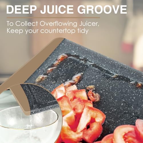 Extra Large Cutting Boards, Plastic Cutting Boards for Kitchen (Set of 3) Cutting Board Set Dishwasher Chopping Board with Juice Grooves Easy-Grip Handles, Brown, Empune