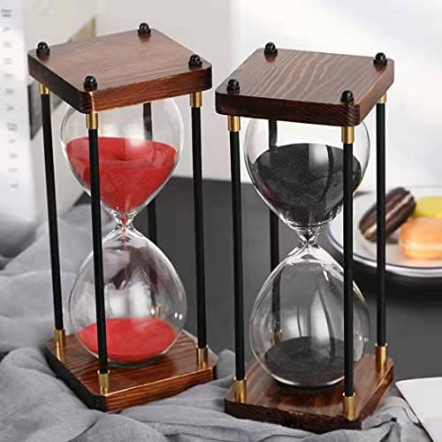 Large Sand Timer, Hourglass Timer 60 Minutes,Vintage Wooden Hour Glass Timer,Modern Home Kitchen Office Decoration (Red)