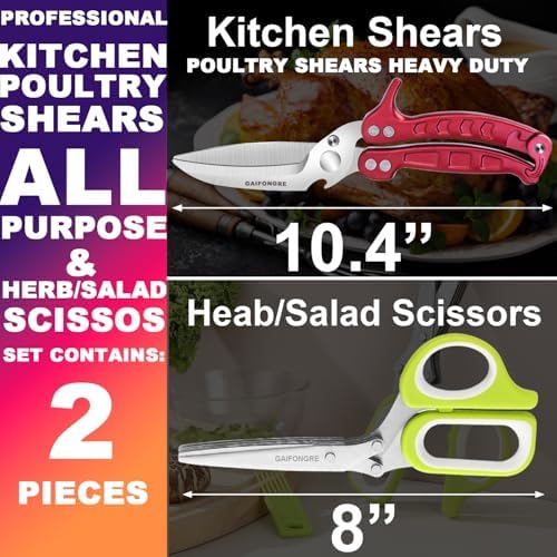 Heavy Duty Poultry Shears Herb Vegetable Salad Scissors 2pcs set ,Kitchen Shears for food Heavy Duty,Kitchen Scissors All Purpose,Chicken,Meat,Herb Salad Scissors for Chicken Turkey,Dishwasher Safe