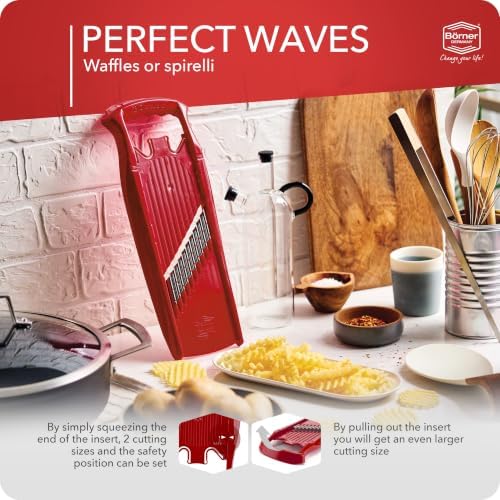 Börner by Reston Lloyd Wave-Waffle Power Line • Crinkle Cut/Spirelli Vegetable Slicer • Slicer for Wave Waffle Cut Style • Multiple Thickness Options • Made in Germany, Red