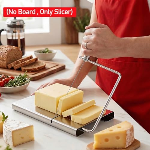 NUOBESTY Heavy Duty Cheese Slicer with Wire Stainless Steel Handheld Butter Cutter Compact Kitchen Tool 8.26X4.33In