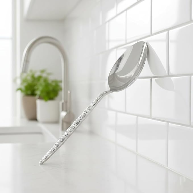 Chef Kunz Chisel Engraving Spoon | 9 inch 2.5 Tbsp18/10 Stainless Steel Serving Spoon | Basting Quenelle Cooking Plating Dinner Chef Spoons (Chisel Engraving)