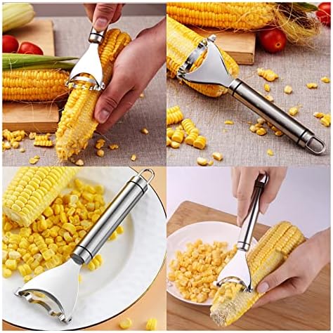 2 Pcs Stainless Steel Corn Peeler,Corn on the Cob Remover Tool,Corn Stripper Corn Sheller Kitchen Tools with Ergonomic Handle, Silver, 6.5X18CM (A169)