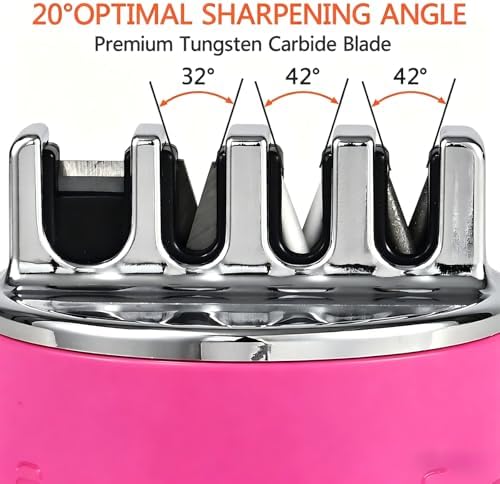 VIRO Compact Suction Kitchen Chef Knife Scissors Sharpener for Straight & Serrated Knives, 4-Stage Knife Sharpening Tool Helps Repair and Restore Blades, Rose Pink