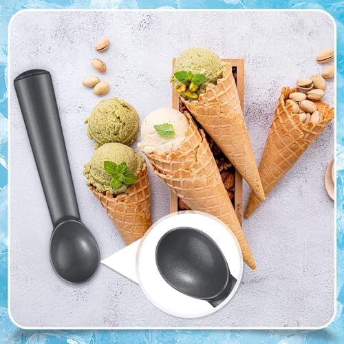 Suclain 3 Pieces Ice Cream Scoop 7 Inches Nonstick Anti Freeze Ice Cream Scooper with Comfort Handle Aluminum Alloy Design Professional Ice Cream Scoop Easy Clean for Gelato Cookie Sorbet (Black)