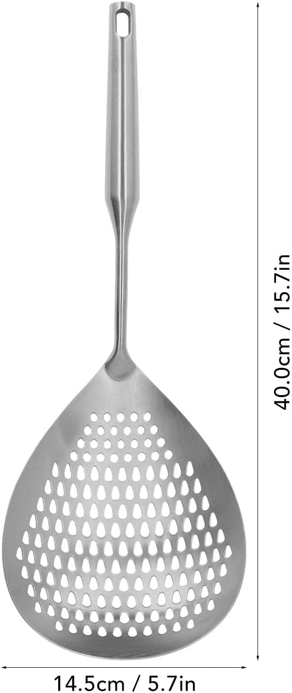 Skimmer Ladle, Kitchen Strainer 304 Stainless Steel Food Grade Long Handle Large Skimmer Spoon for Kitchen(Silver)