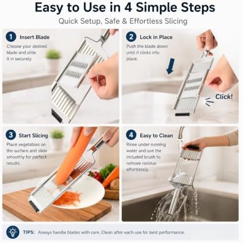 4-in-1 Mandoline Slicer, Stainless Steel Vegetable Cutter for Kitchen