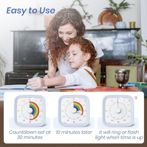 Yunbaoit Rainbow Visual Timer for Kids, 60-min Countdown Timer, Light Blue