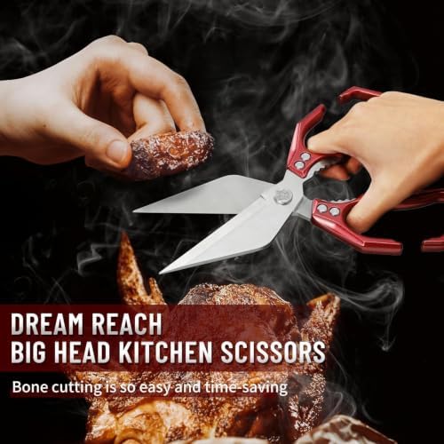 Dream Reach Heavy Duty Poultry Shears for Food with Red Ergonomic Handle