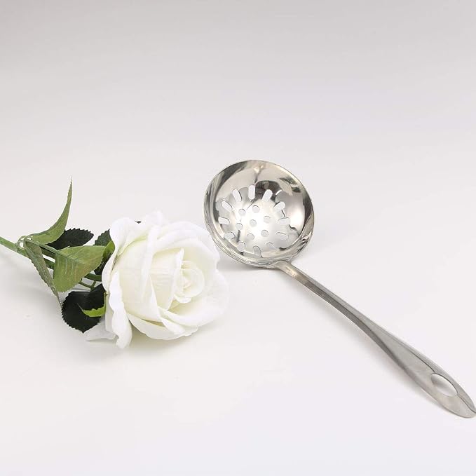 uxcell 10 Inch Kitchen Utensil Stainless Steel Mesh Strainer Slotted Ladle Spider Skimmer Colander Fry Cooking Spoon Dumpling Silver Tone 2pcs