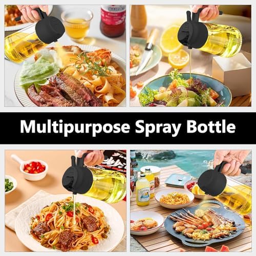 Generic 2 in 1 Glass Oil Sprayer & Dispenser 2024 New Upgrade Large Olive Oil Dispenser for Kitchen Cooking, Glass Oil Dispenser Spray Bottle for Home (Black, 470ml)