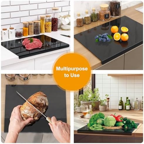 3-Piece Acrylic Cutting Board Set with Counter Lip, 3 Sizes (17.5x13.5/16x12/11.5x7.5Inch) for Kitchen Countertops, Non-Slip Durable Black Countertop Protector, Ideal for Home Decor Housewarming Gifts