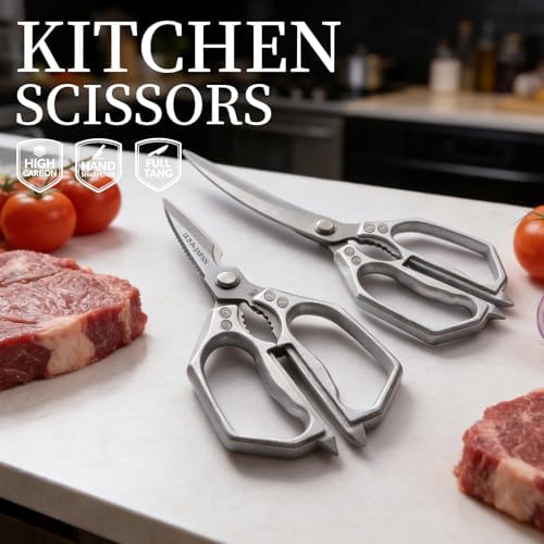 Kitchen Scissors - Kitchen Shears for Food, Sharp Meat Cutting Scissor, Heavy Duty Poultry Shear for Food, Japan Cooking Scissors, Chicken Shears Gifts for Men Women