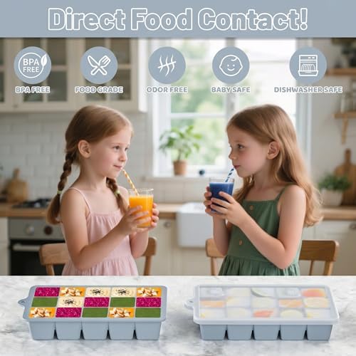 Silicone Ice Cube Tray 2 Pack - EASY RELEASE ice cube tray with lid, BPA Free Ice Cubes Trays for Freezer,ice cube mold for Cocktail,Whiskey (Blue)