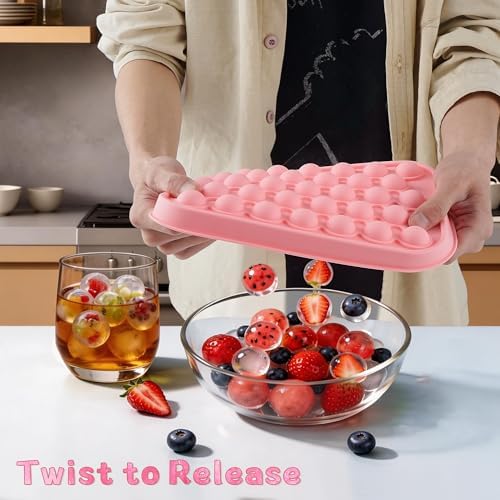 Small Ice Ball Mold with Lid, 33-Cavity Round Ice Cube Tray for Freezer, BPA Free Silicone Ice Tray for Whiskey, Cocktail, Juice