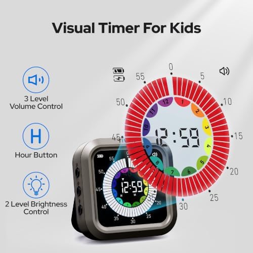 Visual Timer for Kids with Color Display Kitchen Timer 1500mAh Battery