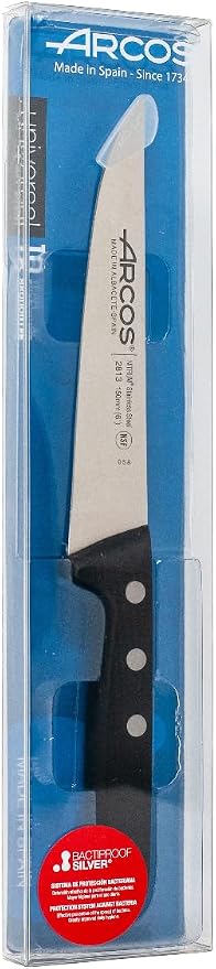 Arcos Kitchen Knife 6 Inch Nitrum Stainless Steel and 150 mm blade. Professional Utilty Knife. Ergonomic Polyoxymethylene POM Handle. Series Universal. Color Black