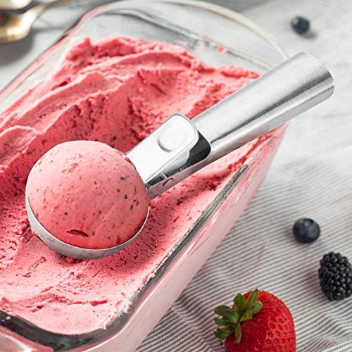 Premium Ice Cream Scoop with Trigger Ice Cream Scooper Stainless Steel, Heavy Duty Metal Icecream Scoop Spoon Dishwasher Safe, Perfect for Frozen Yogurt, Gelatos, Sundaes, Large Silver