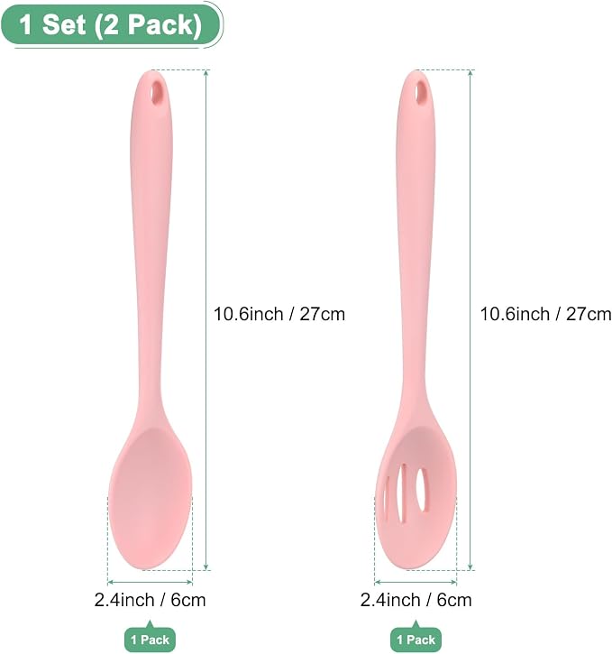 M METERXITY 2-Pack Silicone Cooking Spoons, 10.6" Mixing Nonstick Slotted and Solid Serving Spoons, Heat Resistant Utensils for Kitchen/Cooking/Baking/Stirring