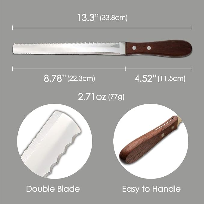 Serrated Bread Knife, 2in1 Double Sided [Made in Japan] Sharp 8 Inch Power Blade Japanese Bread Knife for Homemade Bread, Unique Design Bread Cutter