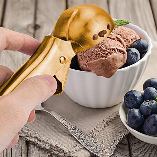 Premium Large Ice Cream Scoop with Trigger Ice Cream Scooper Stainless Steel, Heavy Duty Metal Icecream Scoop Spoon Dishwasher Safe, Perfect for Frozen Yogurt, Gelatos, Sundaes, Large Gold
