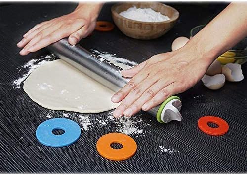 17 Inch Rolling Pin, Non Stick Stainless Steel Dough Roller with 1/16, 1/8, 1/4 and 3/8 Inch 4 Pairs Detachable Thickness Guide Rings for Baking/Dough/Pizza/Pie/Pastries/Pasta/Cookies …