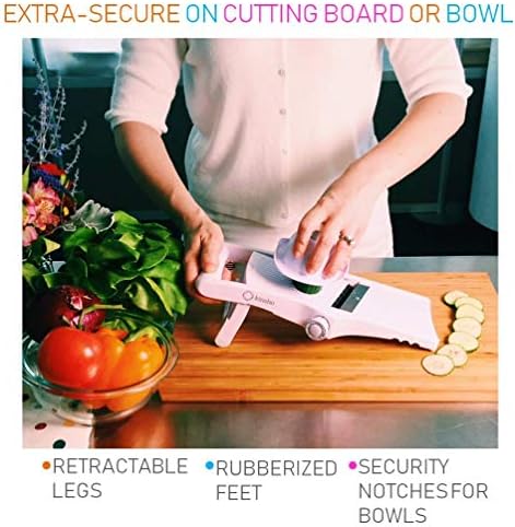 Mandolin Slicer Adjustable Mandoline | Best Hand-Held Cutter for Vegetable Potato Zucchini Food | Professional Steel Blade - Safe Finger Guard - 9-in-1 Japanese Design White