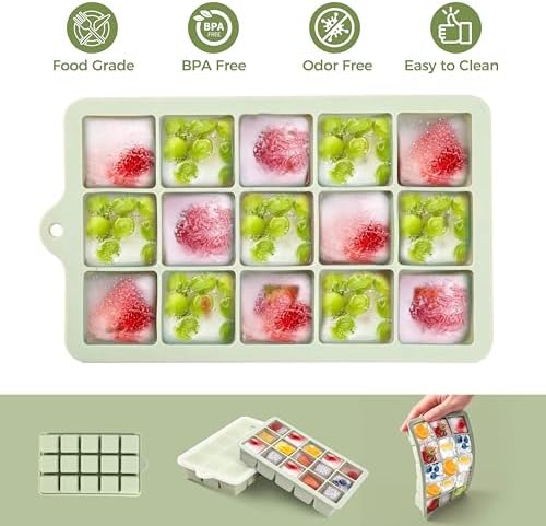 Silicone Ice Cube Trays with Lids (3Pack, Green+Blue+Black)