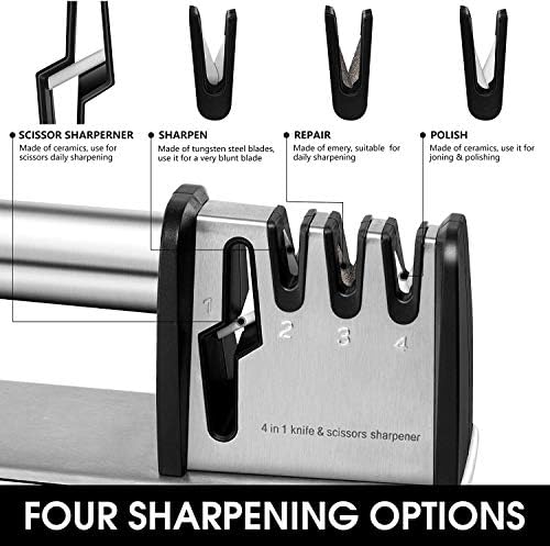 Knife Sharpeners, Kitchen Blade and Scissors Sharpening Tool, Professional Manual Knife Sharpener for Kitchen Knife, 4 in 1 Chef's Kitchen Knife Accessories