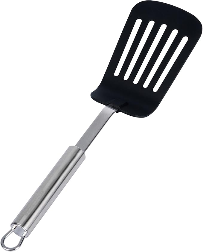 Restaurantware Nylon Slotted Turner - German Standard Large Kitchen Spatula with Stainless Steel Handle, Non-Stick Safe, Dishwasher Safe - Heat-Resistant Slotted Spatula for Eggs, Fish, All Purpose