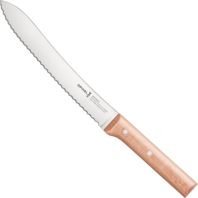 Opinel Parallele Bread Knife – Serrated, Curved Blade for Slicing Bread and Tough Rinds, High Carbon X50CrMoV15 Stainless Steel, Made in France