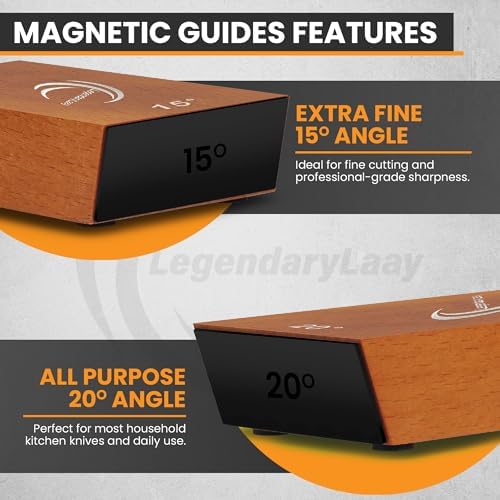Rolling Knife Sharpener System Diamond & Ceramic Edge Honer for All Steel Types, Kitchen Blade Sharpening Tool with Dual 15/20 Magnetic Guides
