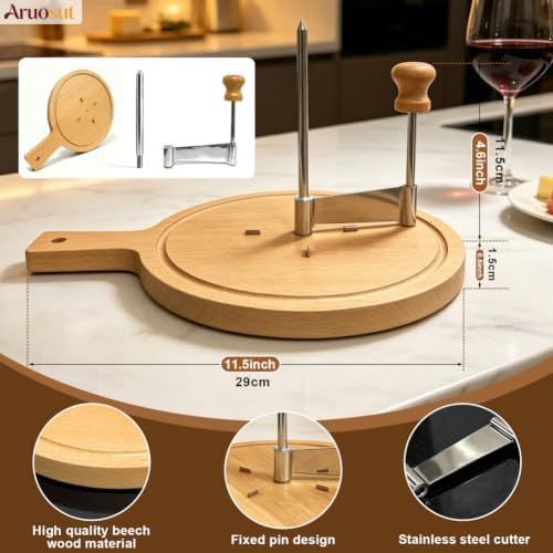 Cheese Curler Cheese Slicer Stainless Steel Blade & Wood Base for Home Restaurants Cafes Bakery Dessert Shops Charcuterie Boards, Parties & Gift