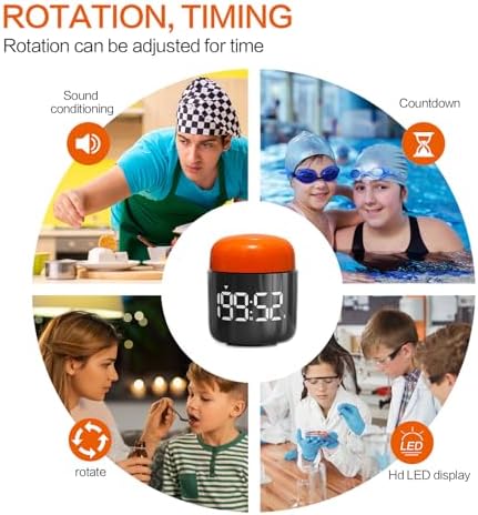 Table Twist Timer, Large LED Display Stopwatch, Silent & Loud Alarm, 199 Minute Countdown & Up, Vintage Night Light, for Kitchen Cooking Meeting Teacher Classroom Office Yoga Fitness Games (Orange)