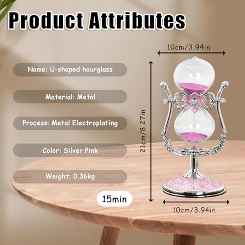 Sand Timer 15 Minutes,Hour Glass,Metal Vintage Hourglass,Hourglass Decor,for Home Decoration Office Desk Wedding Party Decor Kitchen Timer (U-Shaped, 15 Min)